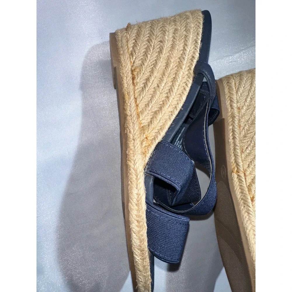 Merona Navy Blue Elastic Strappy Espadrille Wedge Sandals Womens 7.5 Platform